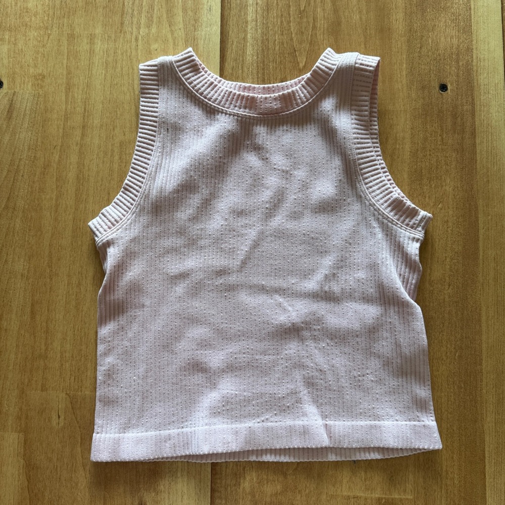Tula Womens Ribbed Seamless Crop Tank Top Light Pink Sleeveless Crew Neck XS